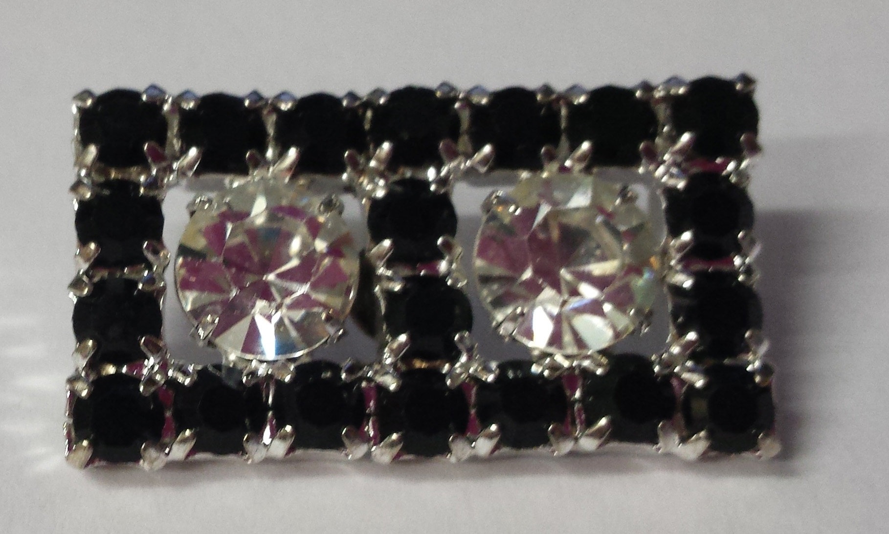 Dazzling Rectangular Rhinestone Button Crystal and Black with Silver Backs - 7/8 inch by 1/2 inch #Daz0031